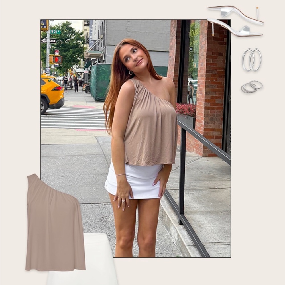 Klassy Network Tan One Shoulder Top